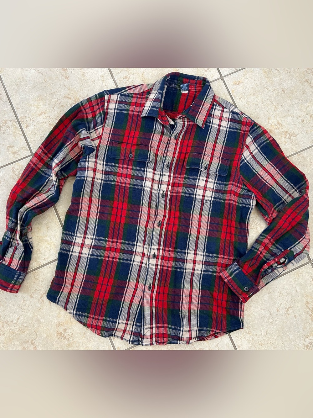 Tailor Vintage Red, Navy & Green Plaid Casual Button-Down Shirt